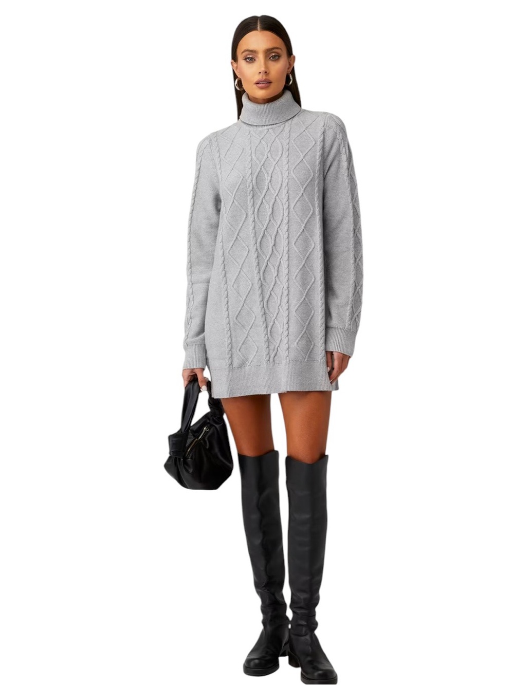 Show Me Your MuMu - Montreal Mini Gray Cable Turtleneck Sweater Dress Size Small